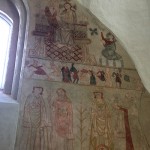 Dancing peasants as lime painting in Ørslev church